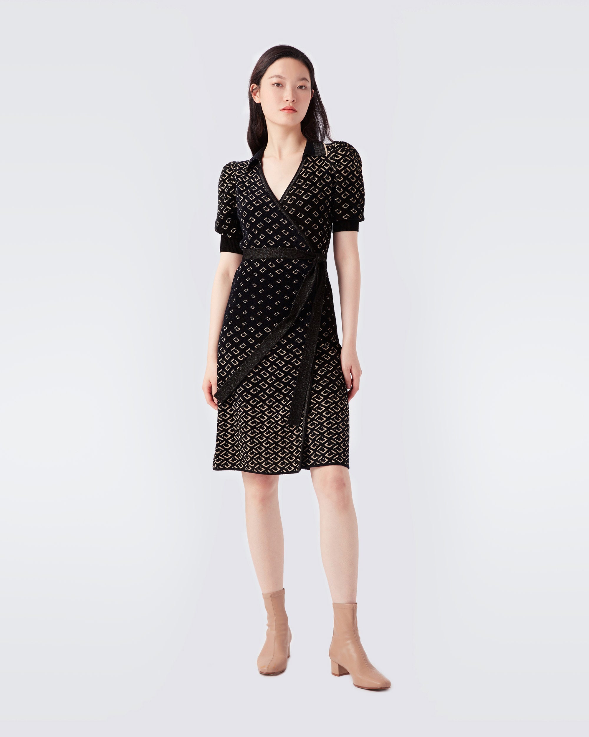 Hedy Knit Jacquard Mini Wrap Dress ...